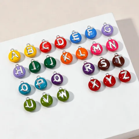 DIY Enamel Alphabet Charms Copper Dopamine Colorful Candy Embossed Letter Pendants For Jewelry Making Bracelet Necklace Accessories