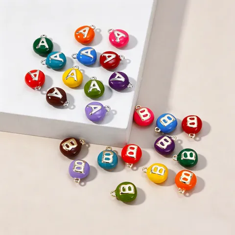 DIY Enamel Alphabet Charms Copper Dopamine Colorful Candy Embossed Letter Pendants For Jewelry Making Bracelet Necklace Accessories