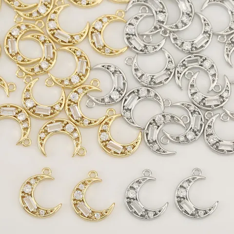 18K Vergoldet Kupfer Zirkonia Sichelmond Anhänger Charms Für DIY Schmuckherstellung Zubehör Für Halskette Armband