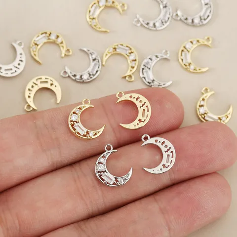 18K Vergoldet Kupfer Zirkonia Sichelmond Anhänger Charms Für DIY Schmuckherstellung Zubehör Für Halskette Armband