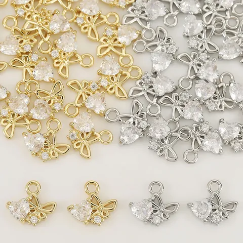 Ciondolo Solo in Rame Placcato Oro 18k Zirconia Fiocco Cuore Per DIY Creazione di Gioielli Collane Orecchini