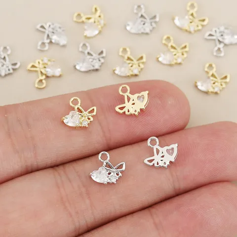 Ciondolo Solo in Rame Placcato Oro 18k Zirconia Fiocco Cuore Per DIY Creazione di Gioielli Collane Orecchini