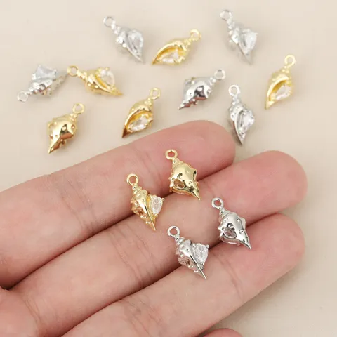 18K Gold Plated Copper Conch Pendant Zirconia Inlaid Ocean Series Sea Snail Charm For DIY Jewelry Making Necklaces Bracelets Accessory