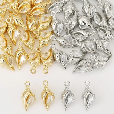 18K Gold Plated Copper Conch Pendant Zirconia Inlaid Ocean Series Sea Snail Charm For DIY Jewelry Making Necklaces Bracelets Accessory