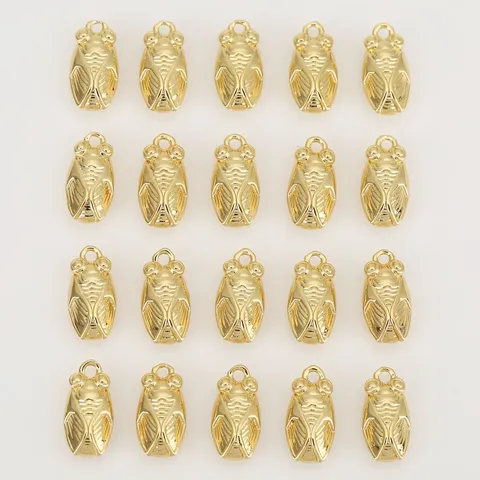 3D Cicada Pendant Copper 18k Gold Plated Insect Charm Creative Good Luck Jewelry Making Accessories DIY Crafts Pendant
