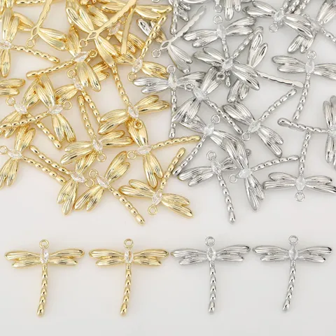 18K Gold Plated Copper Zirconia Dragonfly Pendant For DIY Jewelry Making Accessory For Women Personalized Animal Charm