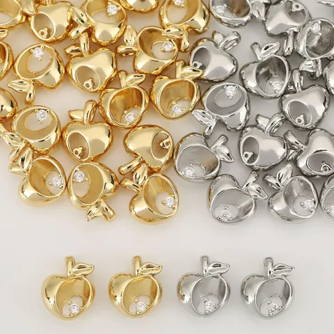 Hollow Plated Gold Silver Fruit Apple Pendant Rhinestone Charm For Necklace Bracelet DIY Jewelry Making Findings Accessories