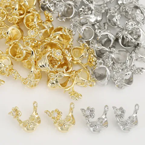 Copper Zirconia Bow Flower Pendant DIY Jewelry Accessory Gold Silver Plated Charms For Necklace Bracelet Making Women Jewelry Findings