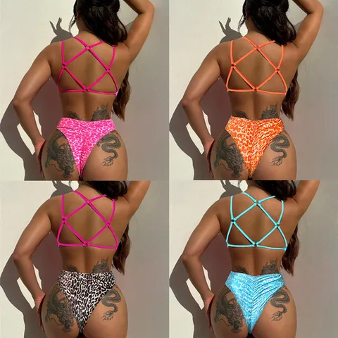 Women Sexy Leopard Print One-Piece Swimsuit Cross Back Straps Backless Beachwear Vacation Swimming Bathing Suit For Women