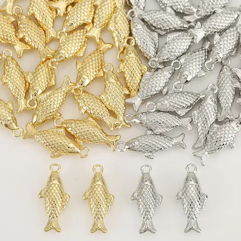 18K Gold Plated Copper 3D Fish Pendant Koi Fish Charm DIY Jewelry Accessories Marine Life Pendant For Necklace Bracelet Making