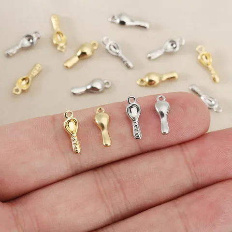 18K Gold Plated Copper Mini Spoon Pendant Creative Letter Embossed DIY Jewelry Making Accessories Lucky Charm For Bracelet