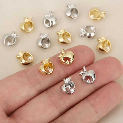 Hollow Plated Gold Silver Fruit Apple Pendant Rhinestone Charm For Necklace Bracelet DIY Jewelry Making Findings Accessories