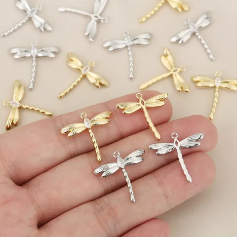 18K Gold Plated Copper Zirconia Dragonfly Pendant For DIY Jewelry Making Accessory For Women Personalized Animal Charm