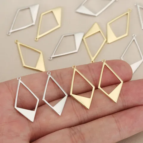 18K Vergoldeter Kupfer Geometrische Raute Hohl Anhänger DIY Schmuck Zubehör Raute Charms Für Halskette Ohrring Herstellung