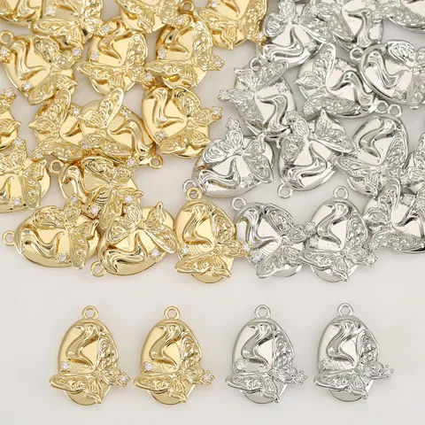 Copper Plated 18K Gold Geometric Relief Bow Pendant Rhinestone DIY Jewelry Accessories Charm For Necklace Earring Making