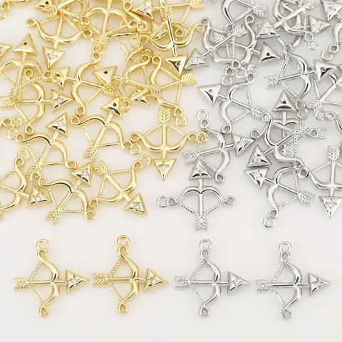 Copper Rhinestone Bow And Arrow Pendant Charm Electroplated Totem Pattern Craft Findings Material Craft For DIY Jewelry Making