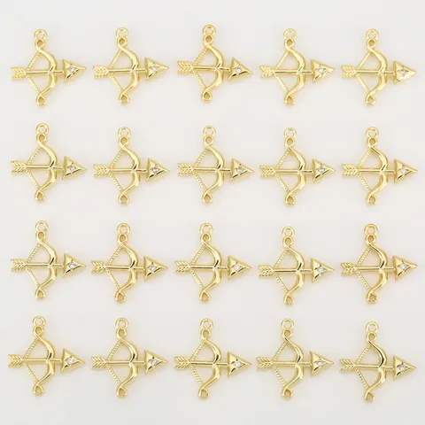 Copper Rhinestone Bow And Arrow Pendant Charm Electroplated Totem Pattern Craft Findings Material Craft For DIY Jewelry Making