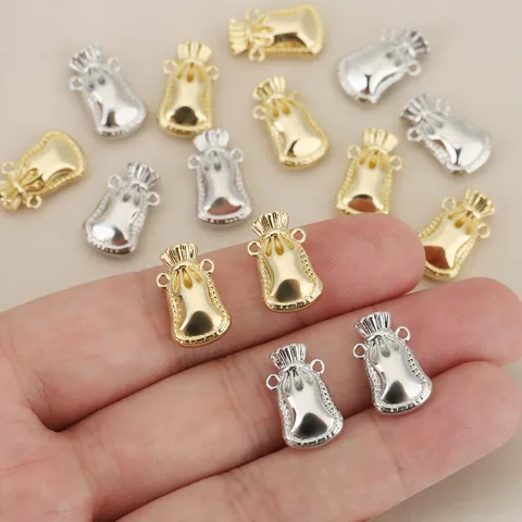 Copper 18K Gold Plated Lucky Fortune Bag Charm Pendant With Rope Texture DIY Jewelry Making Accessory For Women Necklaces