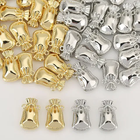 Copper 18K Gold Plated Lucky Fortune Bag Charm Pendant With Rope Texture DIY Jewelry Making Accessory For Women Necklaces