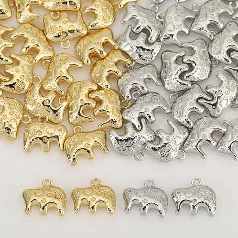 Copper 18K Gold Plated Elephant Pendant Animal Auspicious Totem Texture Charms For DIY Jewelry Necklace Bracelet Making Findings