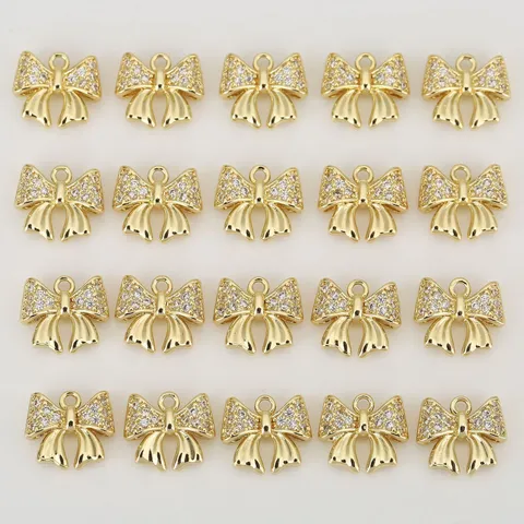 Ciondolo a Fiocco in Rame Placcato Oro 18K Con Zirconia per Fai da Te Creazione Gioielli Collane Bracciali Accessori Dolci e Carini
