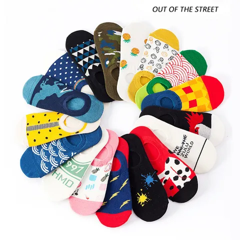 Unisex Summer Thin Cotton No Show Boat Socks Silicone Non Slip Low Cut Invisible Short Socks Mixed Patterns