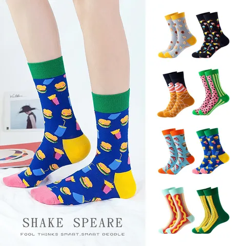 Unisex Casual Cotton Blend Crew Socks Funny Cartoon Food Pattern Fashion Streetwear Mid Tube Socks Daily Wear