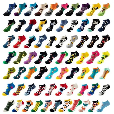 Men Women Cotton Short Socks Breathable Ankle Socks Trendy Art Painting Fruit Animal Print Casual Fashion Hosiery