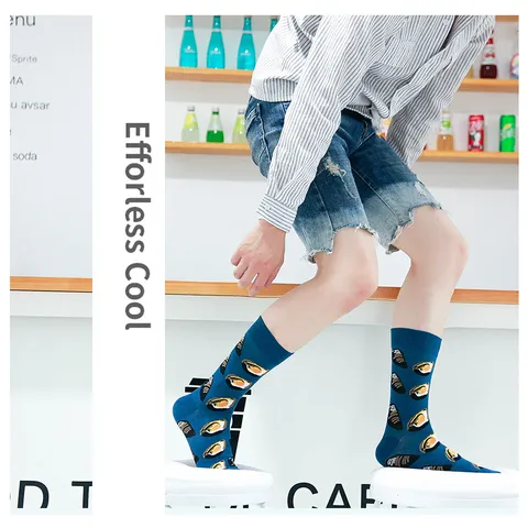 Unisex Food Series Printed Mid Tube Socks Cotton Blend Casual Fashion Trendy Long Socks For Daily Wear