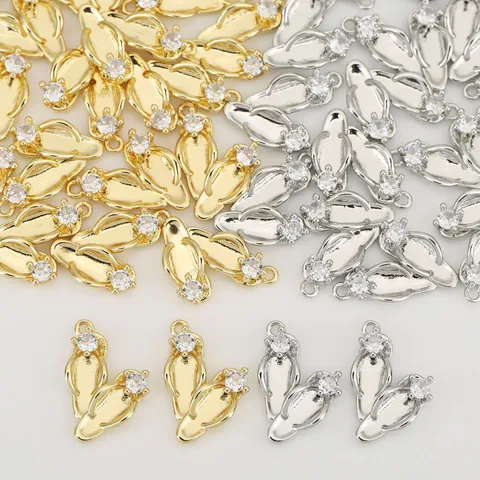 Copper Zirconia Flip Flop Pendant Creative Slipper Charm DIY Jewelry Accessories Gold Silver Plated Fashion Craft