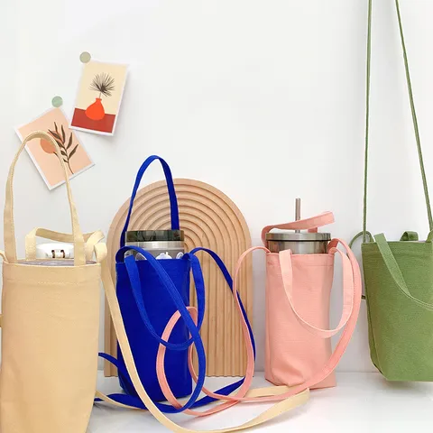Minimalistisch Einfarbig Segeltuch Wasserflaschenhülle Tragbare Umhängetasche Getränkehalter Tasche Handheld Becher Schutzhülle Für Tägliche Reisen Außenbereich