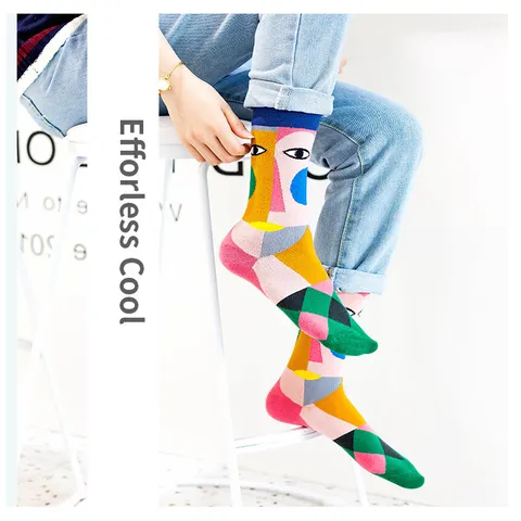 Unisex Fashion Mid-Calf SOCKS Afrastrei Art Colorful Geometric Printed Cotton Blend Casual Crew SOCKS For Daily Wear