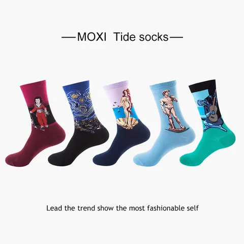 Men's Crew Socks Art Masterpiece Oil Painting Printed Casual Cotton Blend Breathable Trendy Streetwear Fashion Socks