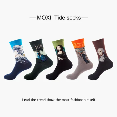 Unisex Retro Famous Painting Mid-Tube Socks Cotton Blend Breathable Art Print Crew Socks Comfortable Casual Streetwear Socks