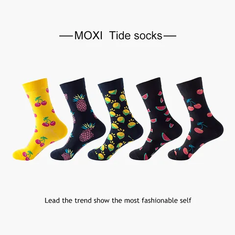 Unisex Fruit Pattern Printed Cotton Crew Socks Casual Cute Breathable Comfortable Soft Daily Wear Trendy Socks