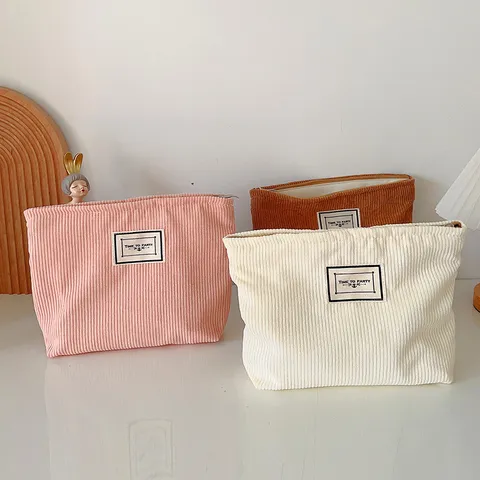 Minimalista Orecchini Trousse da Trucco in Velluto a Coste Tinta Unita Necessaire Organizzatore Con Cerniera Portatile Fodera in Tela Borsa Trucco Viaggio per Uomo Donna