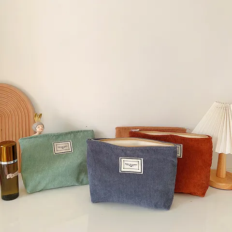 Minimalista Orecchini Trousse da Trucco in Velluto a Coste Tinta Unita Necessaire Organizzatore Con Cerniera Portatile Fodera in Tela Borsa Trucco Viaggio per Uomo Donna