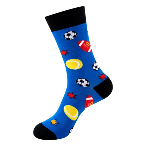 Trendy Cotton Blend Athletic Mid Calf Crew Socks For Men Women Sports Ball Pattern Printed Casual Socks Breathable Multi Color Socks