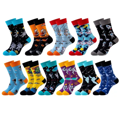Unisex Space Galaxy Astronaut Crew Socks Cotton Blend Hip Hop Street Style Patterned Casual Mid-tube Socks For Men Women