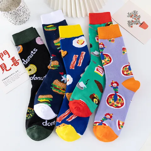 Unisex Novelty Crew Socks Μείγμα Βαμβακιού Πολύχρωμο Fun Food Cartoon Jacquard Street Trendy Casual Κάλτσες Μεσαίου Μήκους