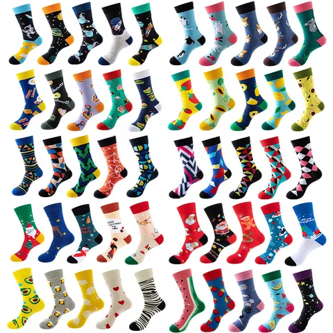 Men Women Cotton Blend Crew Socks Cartoon Anime Pattern Trendy Casual Mid-Tube Socks