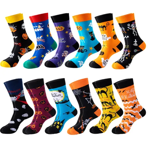 Halloween Spooky Skull Pumpkin Bat Print Mid Tube Cotton Socks Unisex Festive Party Casual Fun Crew Socks