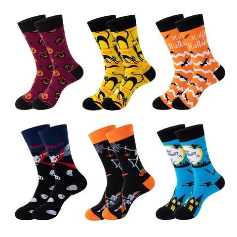 Halloween Spooky Skull Pumpkin Bat Print Mid Tube Cotton Socks Unisex Festive Party Casual Fun Crew Socks