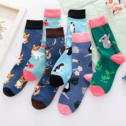 Creative Mid Calf Socks For Men Women Combed Cotton Cartoon Animal Fruit Space Pattern Streetwear Trendy Crew Socks