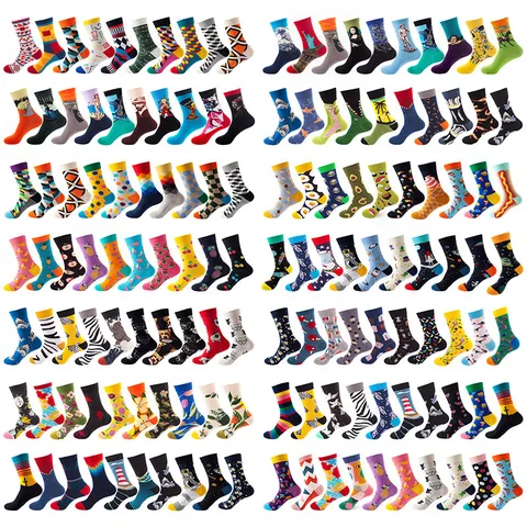Unisex Crew Socks Cotton Casual Sports Socks Ten Pairs Pack Art Painting Animal Plant Geometric Pattern Sock