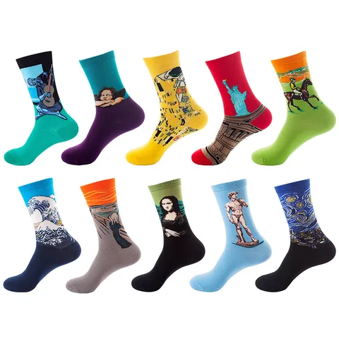 Unisex Crew Socks Cotton Casual Sports Socks Ten Pairs Pack Art Painting Animal Plant Geometric Pattern Sock