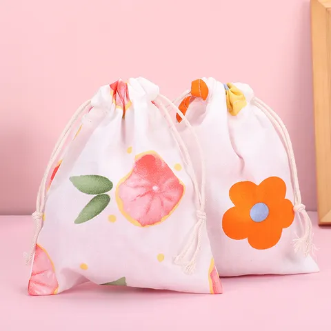 Simpatico Sacchetto con Coulisse in Tessuto di Cotone Mini Borsa di Stoccaggio Portatile Stampata Floreale Animale per Rossetto Auricolare Moneta Piccoli Oggetti