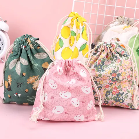 Simpatico Sacchetto con Coulisse in Tessuto di Cotone Mini Borsa di Stoccaggio Portatile Stampata Floreale Animale per Rossetto Auricolare Moneta Piccoli Oggetti