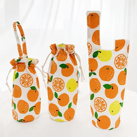 Borsa Per Trasporto Bottiglia d'Acqua In Tela Stile Giapponese Custodia Portatile Con Stampa Frutta Custodia Per Bevande Riutilizzabile Per Caffè Tè Al Latte