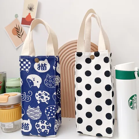 Minimalistisch Segeltuch Wasserflaschen Hülle Tragbar Reisen Becher Schutzhülle Tasche Lässig Milch Tee Tasse Beutel Träger Griff